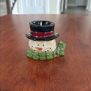 Yankee Candle Snowman Holder with Black Hat and Green Scarf